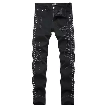 Джинсы Denim Street Youth Trendy Jeans Stretch с вышитыми отверстиями, узкие мужские джинсы 29 чёрный