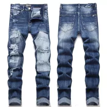 Джинсы Denim Street Youth Trendy Jeans Stretch с вышитыми отверстиями, узкие мужские джинсы 36 синий