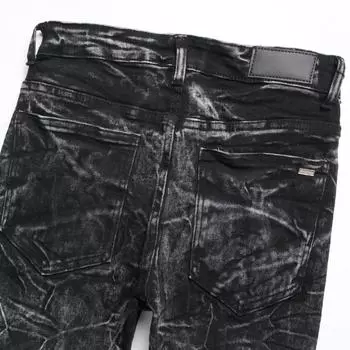 Джинсы Denim Street Youth Trendy Jeans Stretch с вышитыми отверстиями, узкие мужские джинсы 32 чёрный