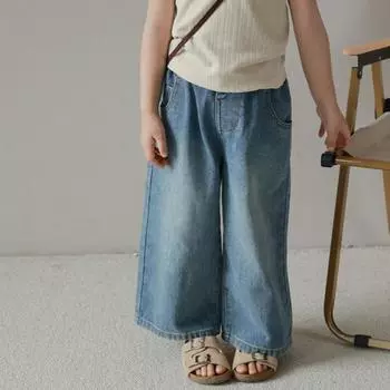 Джинсы для девочек, свободные широкие брюки, много карманов, эластичный пояс, детские джинсы 7