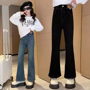 Джинсы для девочек Весенняя одежда Детские брюки-клеш Осенние детские модные брюки в западном стиле Bluey Kids Jesans 120cm чёрный