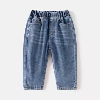 Джинсы для мальчиков 2025 года, новые весенние детские брюки, детские простые стираные брюки, детские брюки, модные детские брюки 90cm джинсовый синий