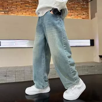 Джинсы для мальчиков, одежда для детей, брюки для мальчиков, мешковатая одежда для мальчиков 160cm синий