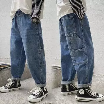 Джинсы для мальчиков в уличном стиле: Повседневные брюки для детей весна/осень 2022 110