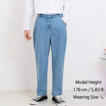 Джинсы для мужчин Baggy Fit Джинсовые брюки с эластичной резинкой на талии Корейская мода L светло-синий