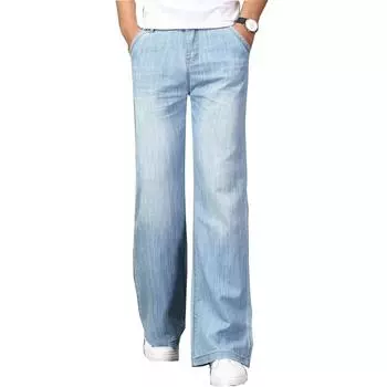 Джинсы для мужчин Мужские большие расклешенные джинсы Ботинки расклешенные свободный крой с высокой талией Голубые джинсовые джинсы 28 светло-синий