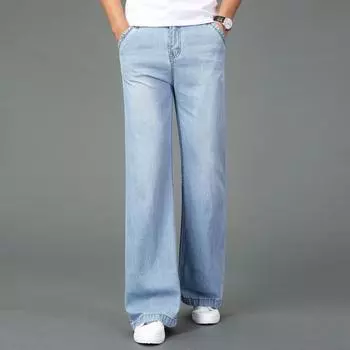 Джинсы для мужчин Мужские большие расклешенные джинсы Ботинки Расклешенные брюки Свободного кроя с высокой талией Голубые джинсовые джинсы 28 светло-синий