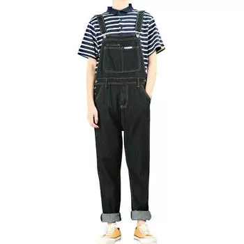 Джинсы для мужчин Мужские моди Крупногабаритная джинсовая рабочая одежда Мужские джинсовые брюки-комбинезоны Мужские узкие подтяжки Черные джинсы 3XL чёрный