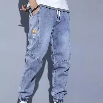 Джинсы для мужчин, новые и модные брендовые рабочие брюки свободного покроя, обтягивающие, повседневные, длинные брюки Haren Splicing 4XL аэро