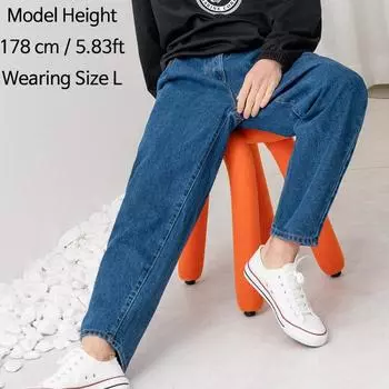 Джинсы для мужчин Широкие мешковатые джинсовые брюки с эластичной резинкой на талии Корейская мода L темно-синий