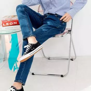 Джинсы для Мужчин Узкие Джинсовые Брюки Корейская Мода S средний синий