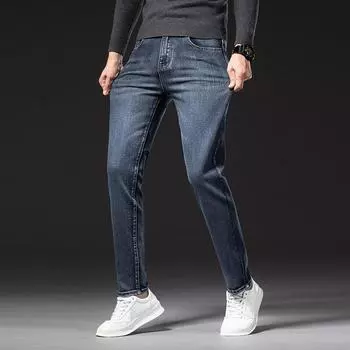 Джинсы для мужчин, весенние модные брендовые свободные брюки прямого кроя, весенние обычные мягкие повседневные длинные брюки для мужчин 28 чёрный
