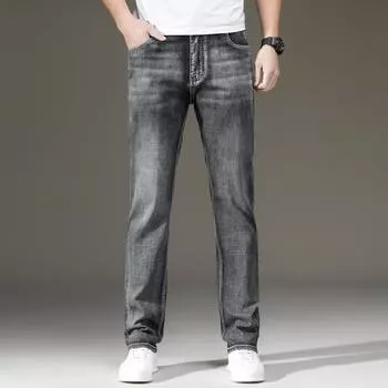Джинсы дымчато-серого цвета, свободный крой, деловой мужской тонкий летний стиль, минималистичные мужские брюки, джинсы 28