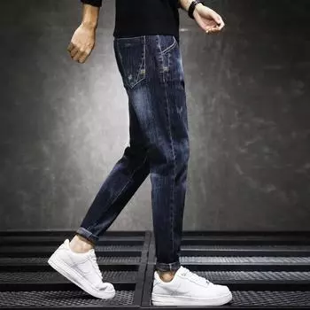 Джинсы Four Seasons, мужские модные брендовые облегающие брюки корейской версии, модные повседневные эластичные длинные брюки на весну и осень, мужские брюки 28