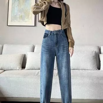 Джинсы Harlan, женские флисовые джинсы, зимние модные брюки с высокой талией, прямые брюки-морковки, джинсовые джинсы XS