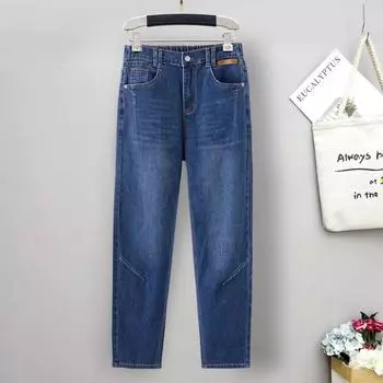 Джинсы Harlan женские осенние большие ярды грушевидной формы тонкие с высокой талией эластичные брюки-редиски для стариков женские джинсы с брюками-карротами комфортной талии XL