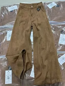 Джинсы High Street Khaki Wide-Bar женские Осень-Зима Винтажные Свободные Брюки для уборки Корейский Модный Дизайн Однотонные Повседневные Длинные Брюки XS коричневый