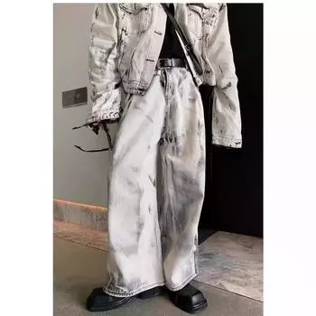 Джинсы High Street Oversize Slim Fit: Осенне-зимний стиль хип-хоп XL кремовый/белый