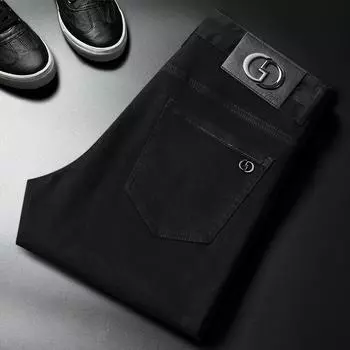 Джинсы Hong Kong High-End Autumn Pure Black, мужские эластичные облегающие брюки-скинни, осенние и зимние брюки 2024 года, Новый год 28 чёрный
