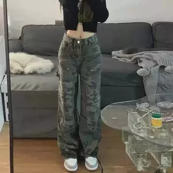 Джинсы Hot Girl Camouflage Casual - европейский и американский стиль уличной моды на осень/зиму Large камуфляжный