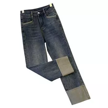 Джинсы и брюки прямого кроя из флиса с эффектом цементного дыма S