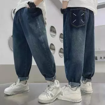 Джинсы и зимние брюки для мальчиков 2024 года — брюки осень/зима-весна для больших детей 170cm