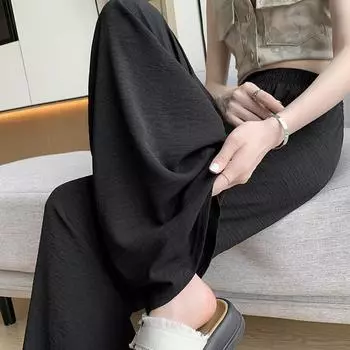 Джинсы Ice Silk женские с высокой талией, летние, тонкие, свободные, прямые, повседневные, из тенсела, широкие брюки XXL чёрный