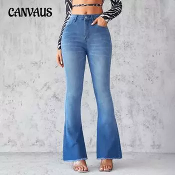 Джинсы из микроджинса, женские брюки с высокой талией, эластичные брюки-подкова для темпераментных поездок S синий