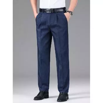 Джинсы из шелка Mulberry для мужчин, удобные повседневные брюки, не мнется, эластичные свободные брюки для мужчин 29 чёрный/синий