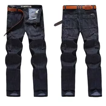 Джинсы-карго мужские, большие размеры 29-44, повседневные джинсы в стиле милитари с несколькими карманами, мужская одежда, новинка 2024 года, высокое качество 29 темно-синий