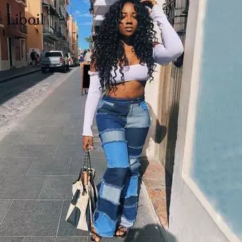 Джинсы-клеш Adisputent с высокой талией и карманами, уличная одежда, сексуальные женские брюки, брюки-клеш, узкие джинсовые брюки XL синий