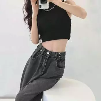 Джинсы корейского стиля с высокой талией и широкими штанинами для женщин S