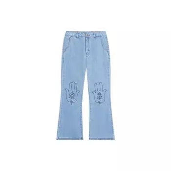 Джинсы Li Ning Summer Party Solid Color Palm Вышивка Расклешенные Женские Джинсы Светло-Голубые AJQS348-1 XL