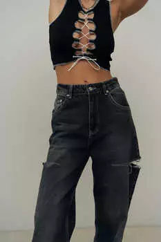 Джинсы Mai Palm с рваными деталями дымчатого цвета