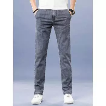 Джинсы модного бренда для мужчин, эластичные, свободные, мягкие, ледяной шелк, облегающие, прямые, однотонные, повседневные длинные брюки для мужчин 28 синий