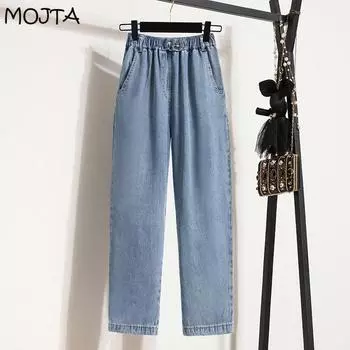Джинсы MOJTA больших размеров, весенне-осенние женские эластичные брюки с высокой талией, свободные повседневные женские брюки