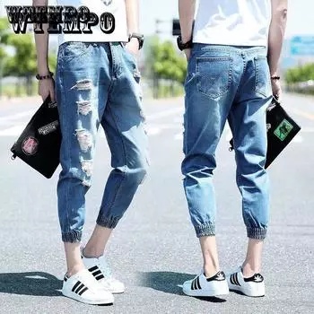 Джинсы Мужская мода Nine Points Джинсы Узкие летние джинсы из денима Цветочные брюки 31