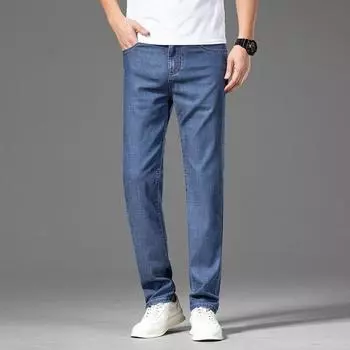 Джинсы мужские эластичные повседневные модные мужские брюки дышащие мягкие прямые брюки летние 28 синий