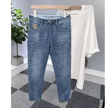 Джинсы, мужские эластичные стираные длинные брюки, весенне-осенний мягкий мерсеризованный хлопок, мужские джинсы 38