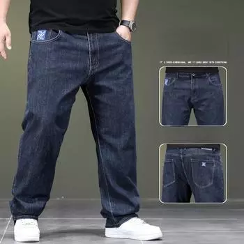 Джинсы мужские, большие размеры, весенние и осенние, свободные, большие эластичные мужские прямые брюки для толстяков, брюки для отца 30