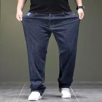 Джинсы мужские, большие размеры, весенние и осенние, свободные, большие эластичные мужские прямые брюки для толстяков, брюки для отца 42