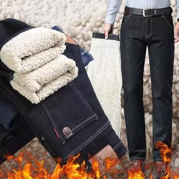 Джинсы мужские из овечьей шерсти, утолщенные, зимние, узкие, прямые, деловые, повседневные, джинсовые мужские брюки 28
