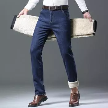 Джинсы мужские из овечьей шерсти, утолщенные, зимние, узкие, маленькие, прямые, эластичные, деловые, повседневные, джинсовые, мужские брюки 28