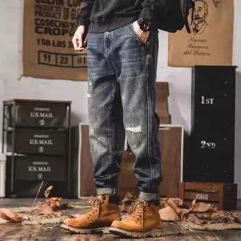 Джинсы мужские прилив Тонкие маленькие ноги тренд повседневные осенние девятиминутные длинные брюки 28 синий
