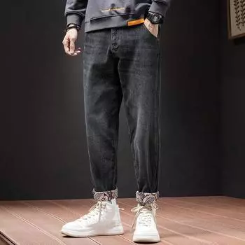 Джинсы, мужские прямые свободные осенне-зимние брюки в стиле поп-музыки, трендовые высококачественные повседневные брюки для мальчиков, весна 28