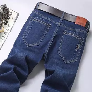 Джинсы мужские прямые свободные с высокой талией деловые повседневные брюки молодежные эластичные мужские брюки 40