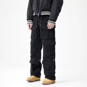 Джинсы мужские широкие прямые свободные брюки для швабры модный бренд повседневные комбинезоны длинные брюки 28 чёрный