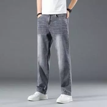 Джинсы мужские свободные летние новые брюки большого размера мужские тонкие летние повседневные универсальные прямые мужские брюки 28 светло-синий