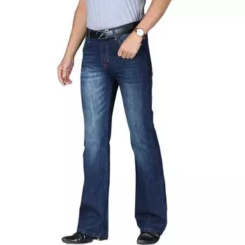 Джинсы мужские, темно-синие расклешенные джинсы, расклешенные книзу, свободный крой, высокая талия 28 темно-синий