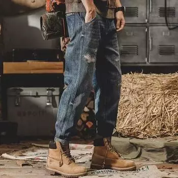 Джинсы мужские Tide Slim Small Feet Trend Casual Autumn Nine-minute Long Trousers 28 синий